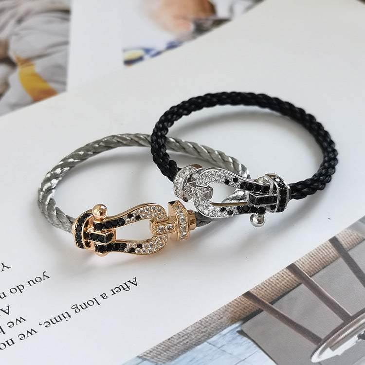[LUXORA]FORCE LARGE HORSESHOE BLACK WHITE DIAMOND BRACELET SILVER