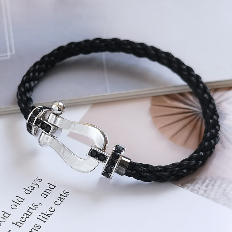 [LUXORA]FORCE LARGE HORSESHOE BLACK DIAMOND BRACELET SILVER