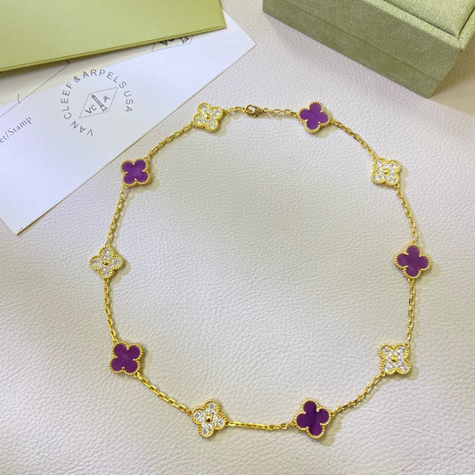 [LUXORA Jewelry]CLOVER 10 MOTIFS  PURPLE VIOLET DIAMOND NECKLACE