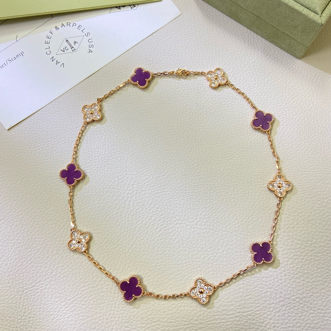[LUXORA Jewelry]CLOVER 10 MOTIFS  PURPLE VIOLET DIAMOND NECKLACE