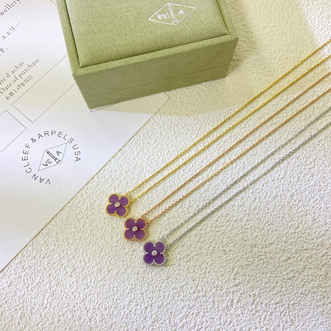 [LUXORA Jewelry]CLOVER 15MM DIAMOND  PURPLE VIOLET NECKLACE