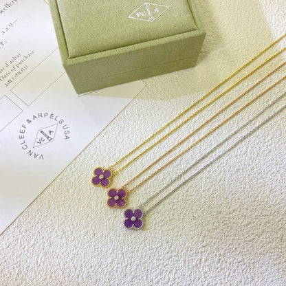 [LUXORA Jewelry]CLOVER 15MM DIAMOND  PURPLE VIOLET NECKLACE