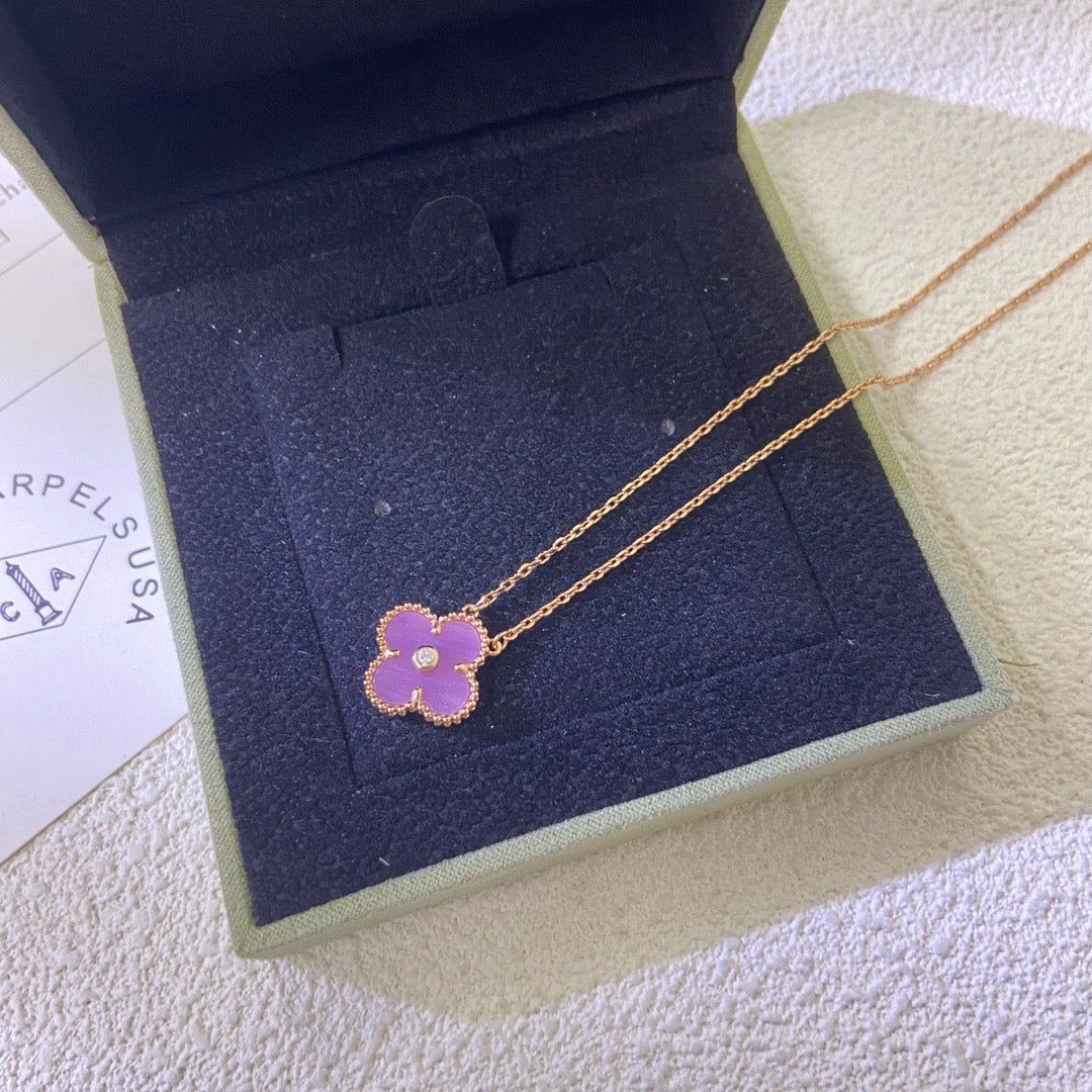 [LUXORA Jewelry]CLOVER 15MM DIAMOND  PURPLE VIOLET NECKLACE