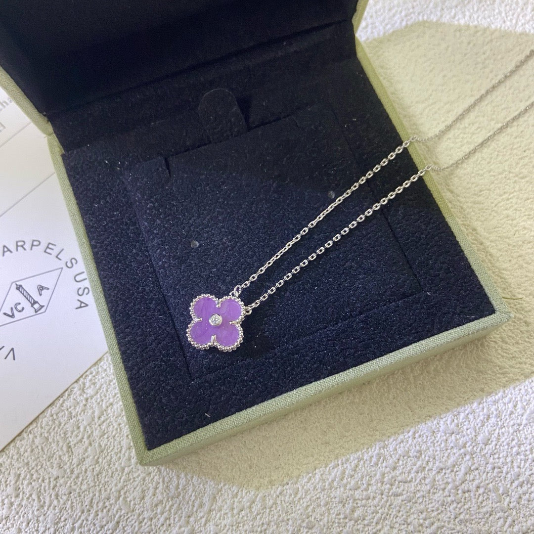 [LUXORA Jewelry]CLOVER 15MM DIAMOND  PURPLE VIOLET NECKLACE