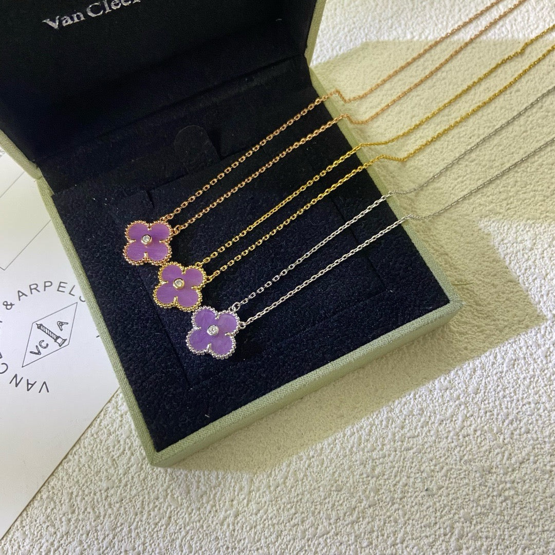 [LUXORA Jewelry]CLOVER 15MM DIAMOND  PURPLE VIOLET NECKLACE
