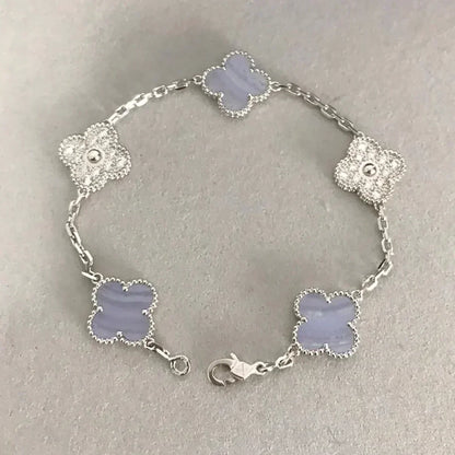 [LUXORA] CLOVER 5 MOTIF PURPLE CHALCEDONY BRACELET COLLECTION