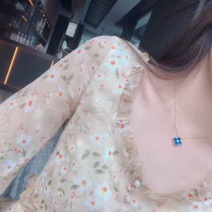[LUXORA]CLOVER 15MM DIAMOND AND BLUE AGATE NECKLACE