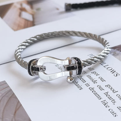 [LUXORA]FORCE LARGE HORSESHOE BLACK DIAMOND BRACELET SILVER