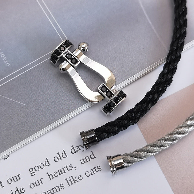 [LUXORA]FORCE LARGE HORSESHOE BLACK DIAMOND BRACELET SILVER