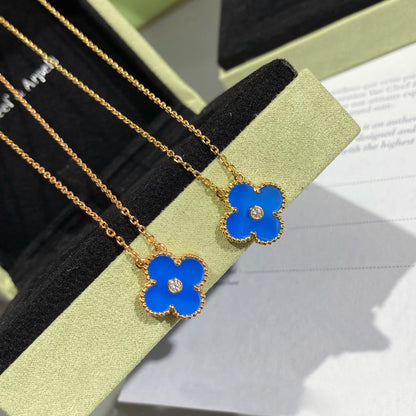 [LUXORA]CLOVER 15MM DIAMOND AND BLUE AGATE NECKLACE