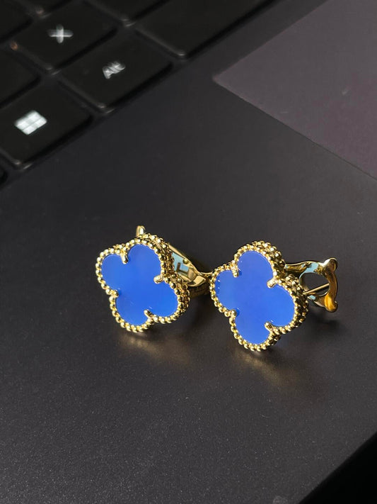 [LUXORA] CLOVER LARGE (20mm) 1 MOTIFS BLUE MOP STUD EARRINGS