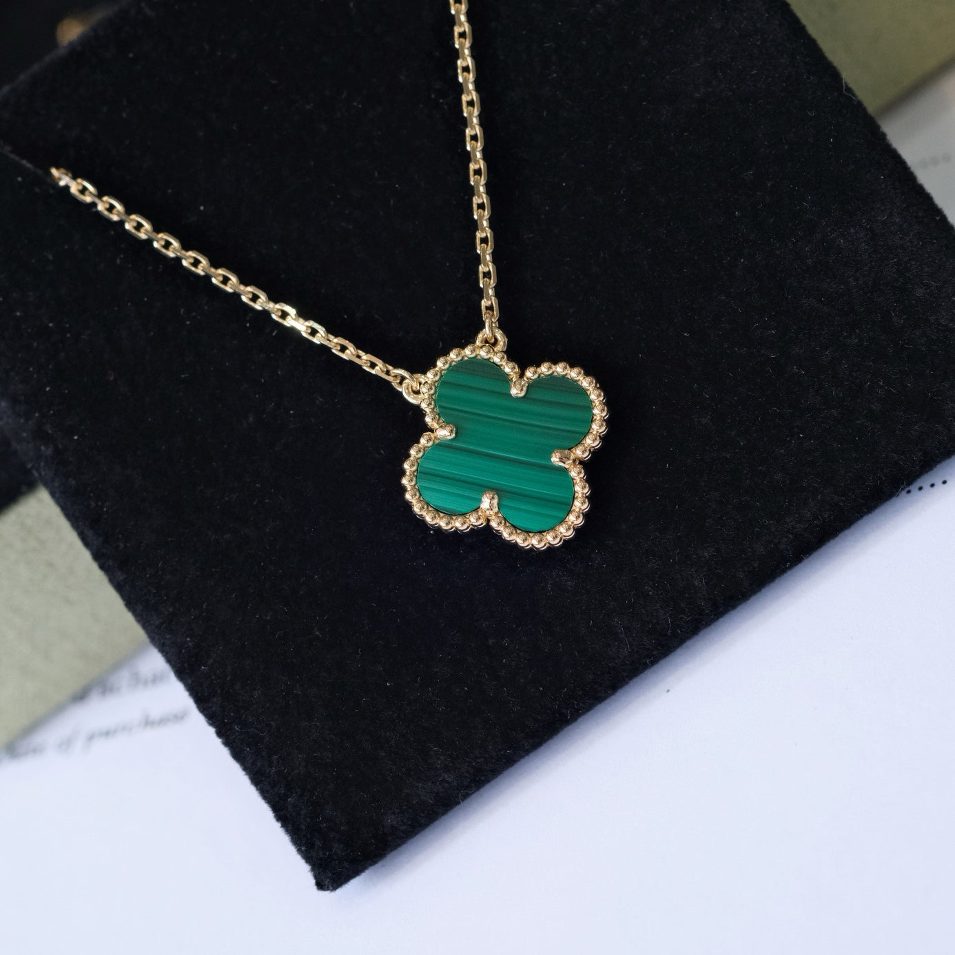 [LUXORA]CLOVER 15MM MALACHITE SINGLE FLOWER  NECKLACE
