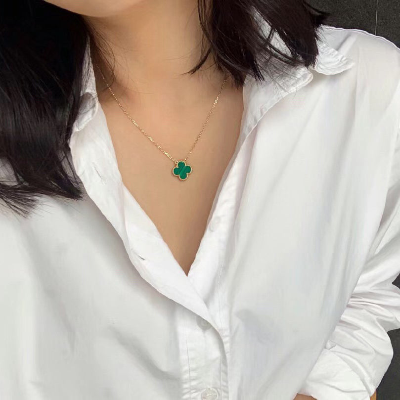 [LUXORA]CLOVER 15MM MALACHITE SINGLE FLOWER  NECKLACE