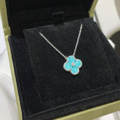 [LUXORA]CLOVER 15MM DIAMOND SVRES PORCELAIN  NECKLACE SILVER
