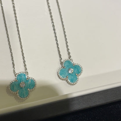 [LUXORA]CLOVER 15MM DIAMOND SVRES PORCELAIN  NECKLACE SILVER