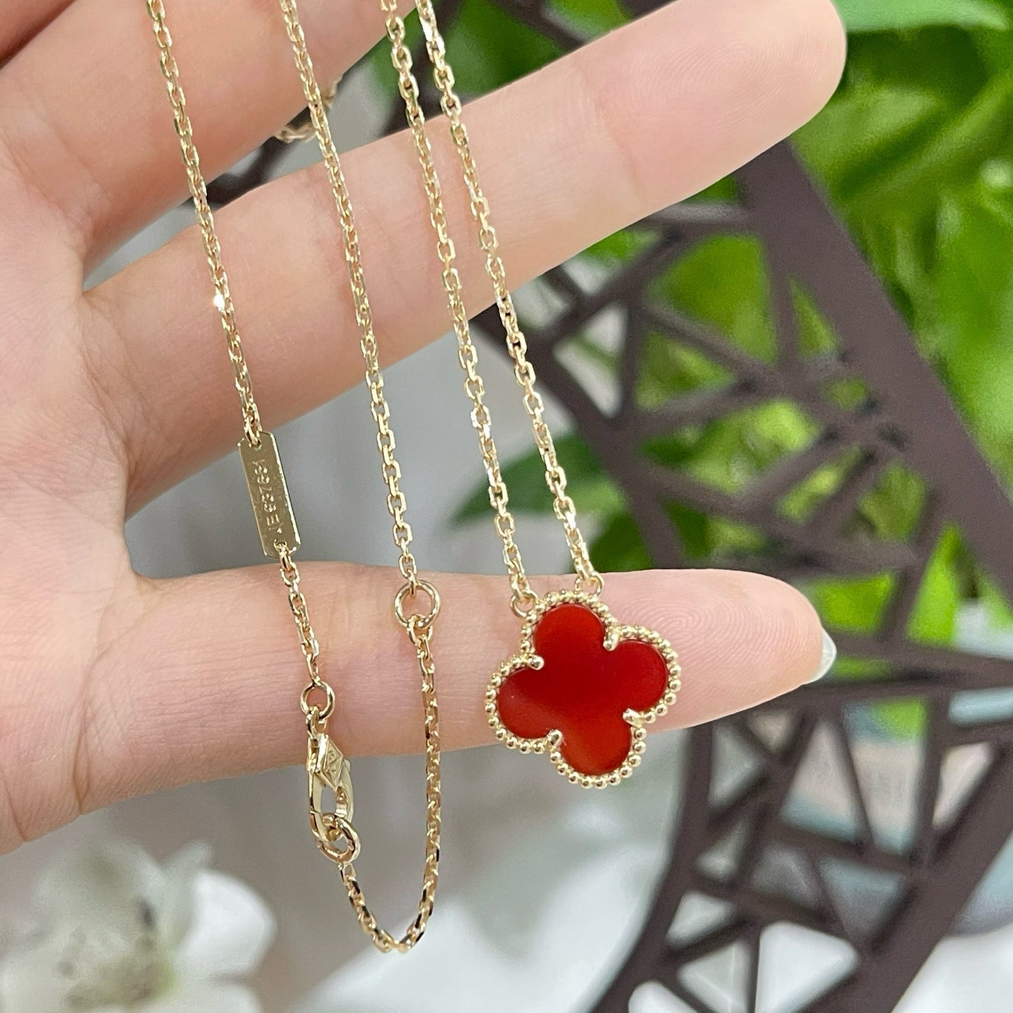 [LUXORA]CLOVER 15MM CARNELIAN SINGLE FLOWER NECKLACE