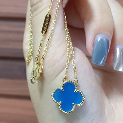 [LUXORA]CLOVER 15MM BLUE AGATE NECKLACE