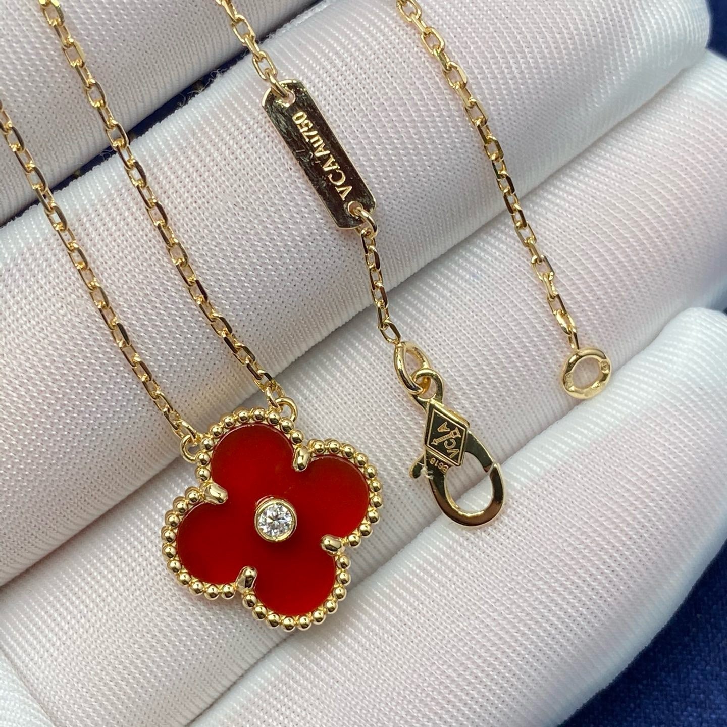 [LUXORA]CLOVER 15MM DIAMOND CARNELIAN NECKLACE