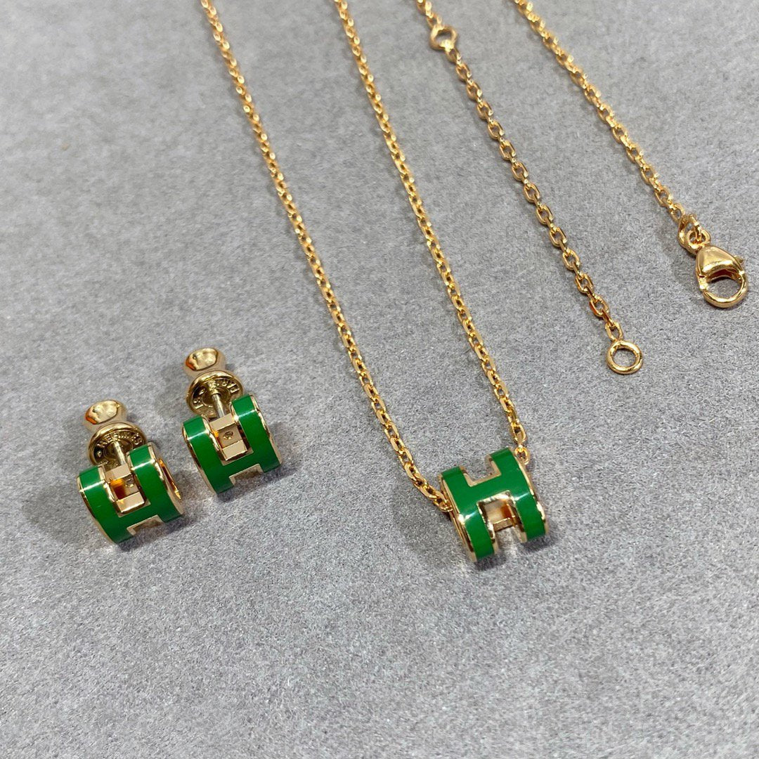 [LUXORA]POP H GREEN NECKLACE SILVER AND GOLD