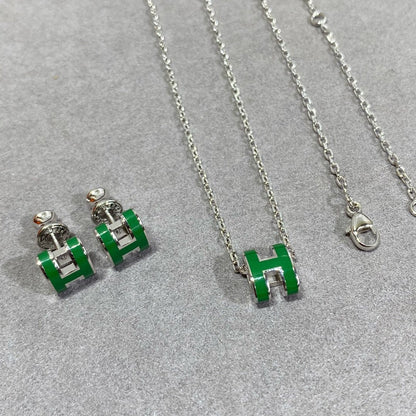 [LUXORA]POP H GREEN NECKLACE SILVER AND GOLD