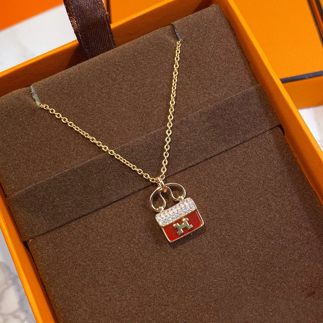 [LUXORA]CONSTANCE RED PEDANT PINK GOLD NECKLACE