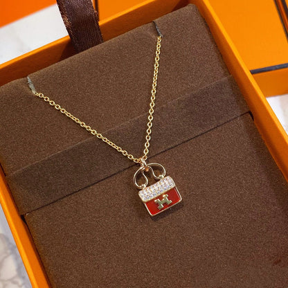 [LUXORA]CONSTANCE RED PEDANT PINK GOLD NECKLACE