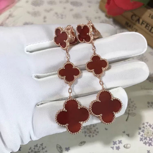 [LUXORA]CLOVER 3 MOTIF CARNELIAN DROP EARRINGS