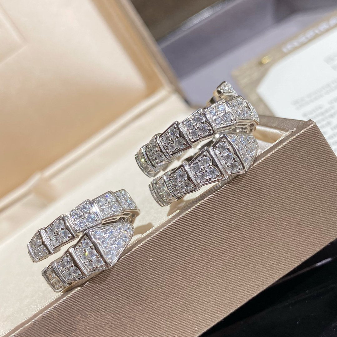 [LUXORA]SERPENTI DOUBLE RING SILVER DIAMOND PAVED