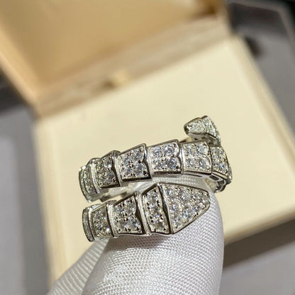[LUXORA]SERPENTI DOUBLE RING SILVER DIAMOND PAVED