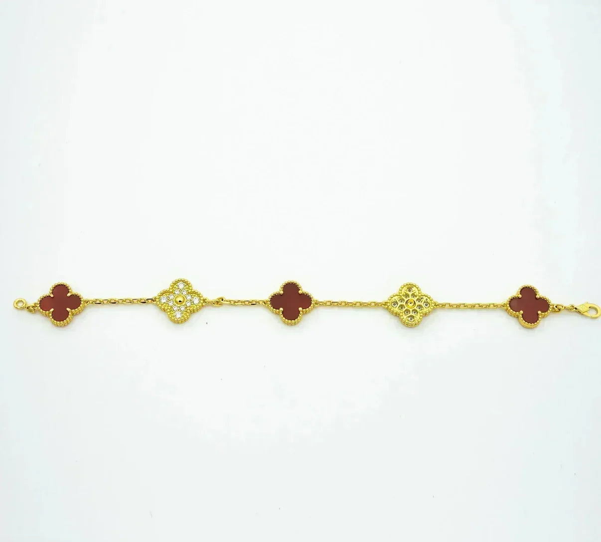 [LUXORA] CLOVER 5 MOTIF RED CORNELIAN BRACELET COLLECTION
