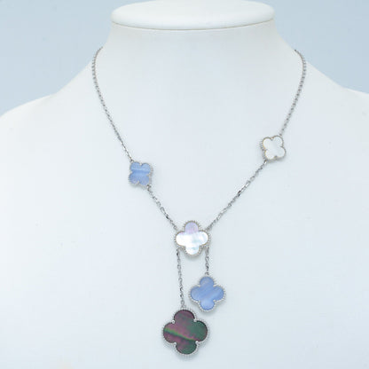 [LUXORA]CLOVER MOP CHALCEDONY NECKLACE SILVER 6 MOTIF