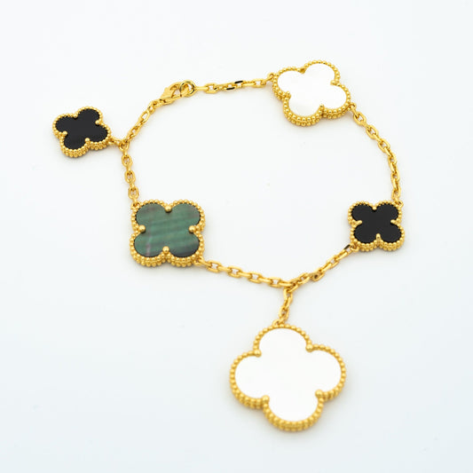 [LUXORA]CLOVER BRACELET 5 MOTIFS ONYX MOP