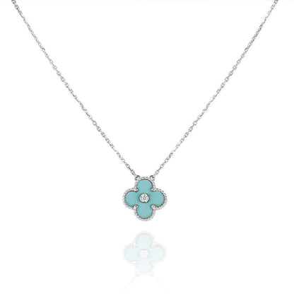 [LUXORA]CLOVER 1 DIAMOND LIGHT BLUE SILVER NECKLACE