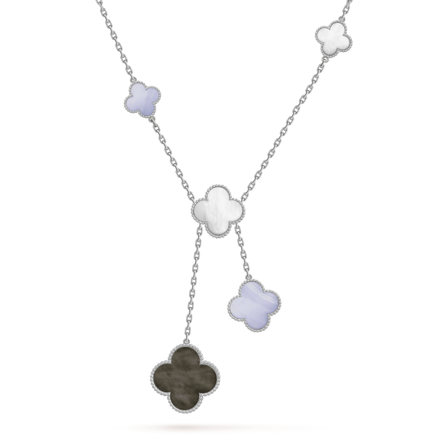 [LUXORA]CLOVER MOP CHALCEDONY NECKLACE SILVER 6 MOTIF