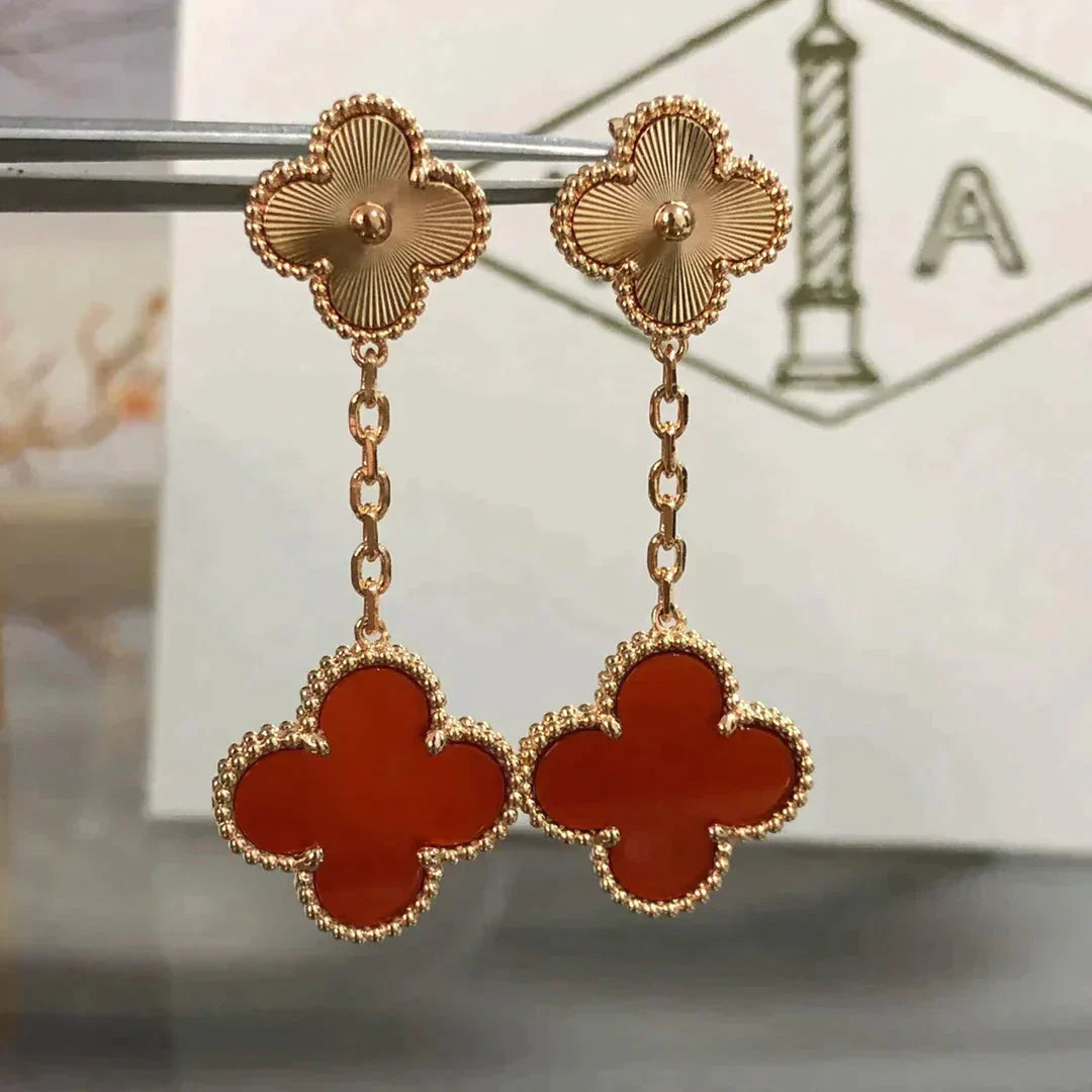 [LUXORA]CLOVER 2 MOTIF  LASER CARNELIAN EARRINGS