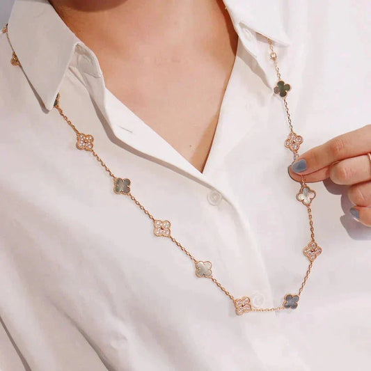 [LUXORA]CLOVER 20 MOTIFS DARK MOP DIAMOND  NECKLACE