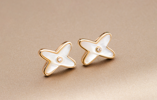 [LUXORA]JEUX DE WHITE MOP ROSE GOLD DIAMOND EARRINGS