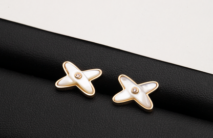 [LUXORA]JEUX DE WHITE MOP ROSE GOLD DIAMOND EARRINGS