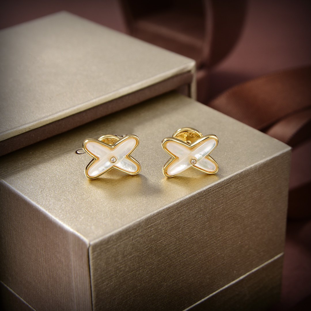 [LUXORA]JEUX DE WHITE MOP GOLD DIAMOND EARRINGS