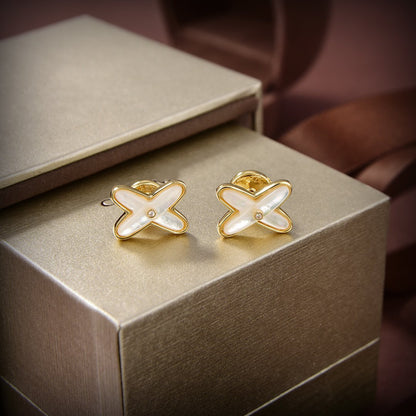 [LUXORA]JEUX DE WHITE MOP GOLD DIAMOND EARRINGS