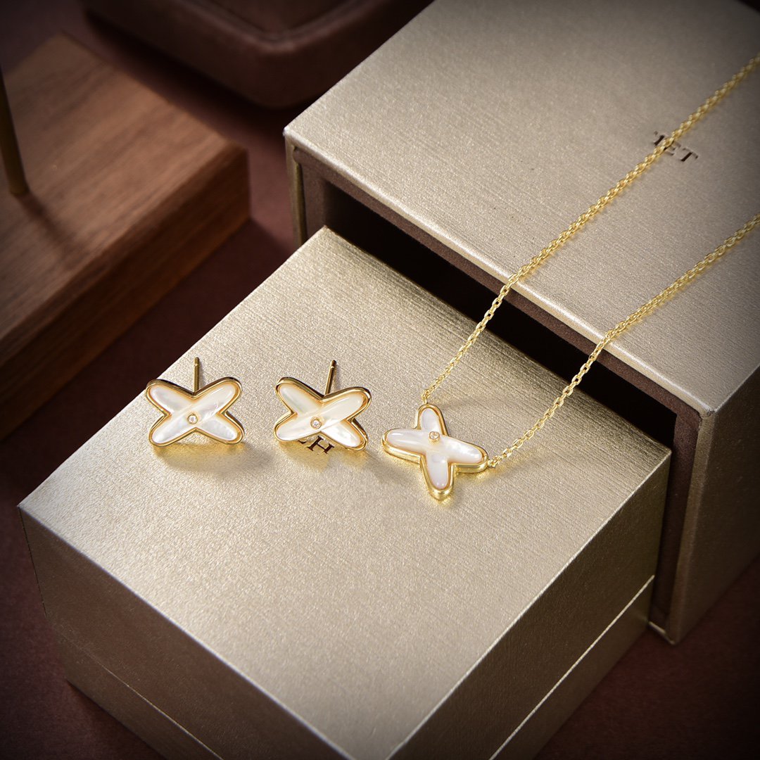 [LUXORA]JEUX DE WHITE MOP GOLD DIAMOND EARRINGS