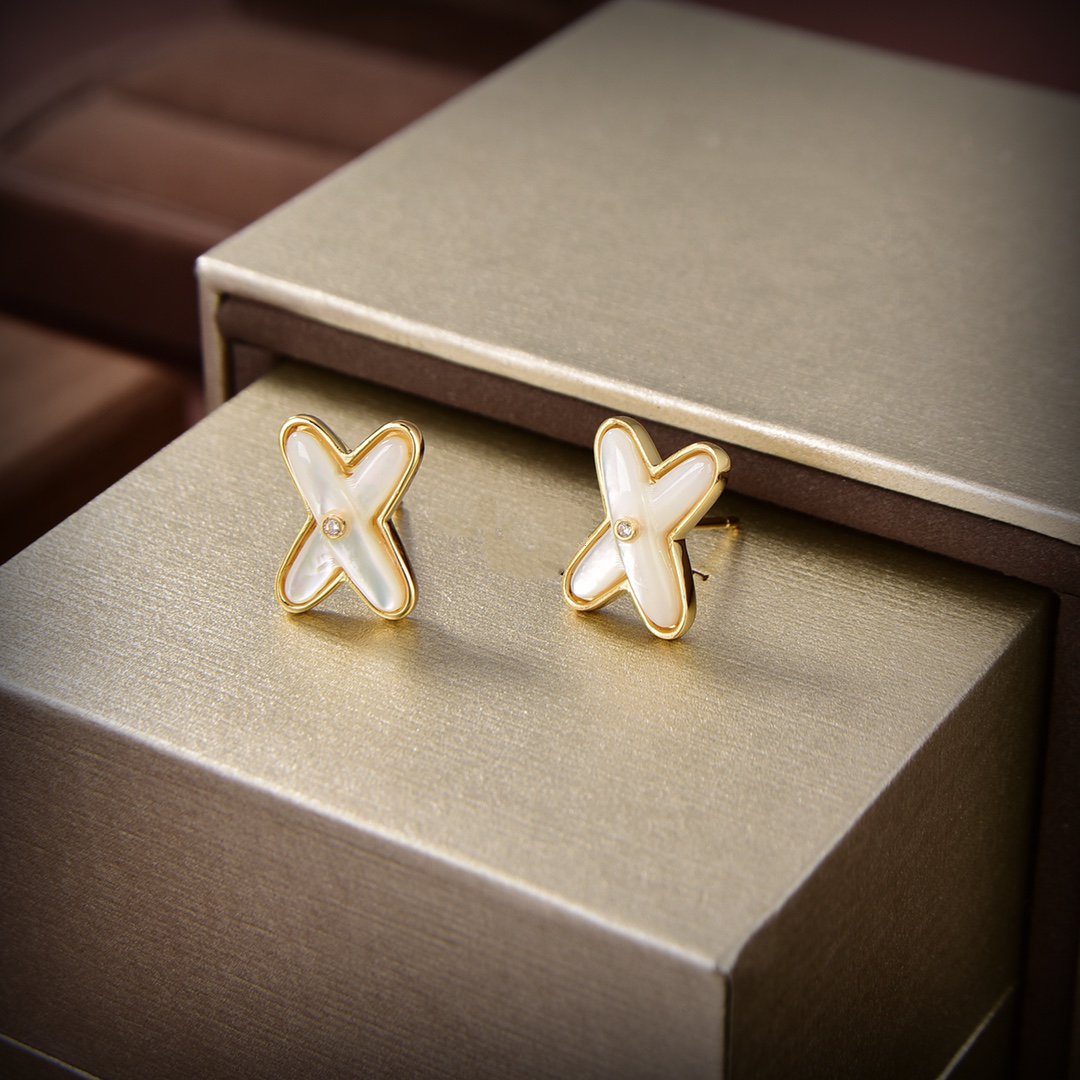 [LUXORA]JEUX DE WHITE MOP GOLD DIAMOND EARRINGS