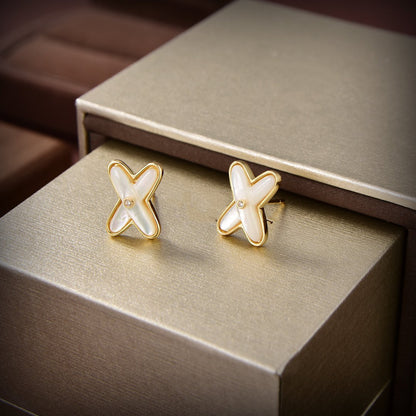 [LUXORA]JEUX DE WHITE MOP GOLD DIAMOND EARRINGS