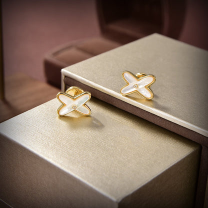[LUXORA]JEUX DE WHITE MOP GOLD DIAMOND EARRINGS