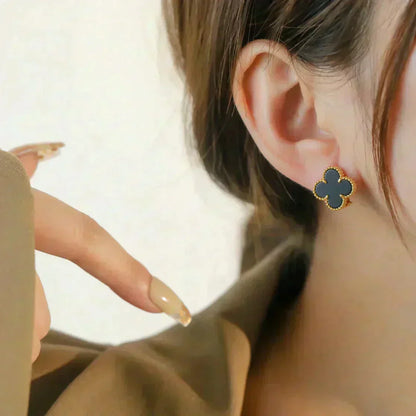 [LUXORA]CLOVER MEDIUM 1 MOTIFS  ONYX STUD EARRINGS