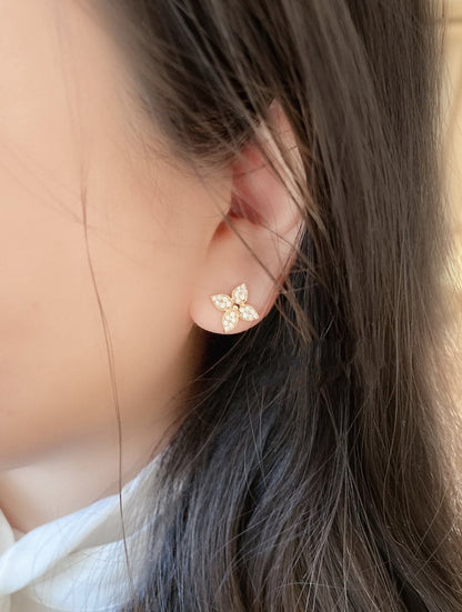 [LUXORA]STAR BLOSSOM STUD EARRINGS PINK GOLD DIAMONDS