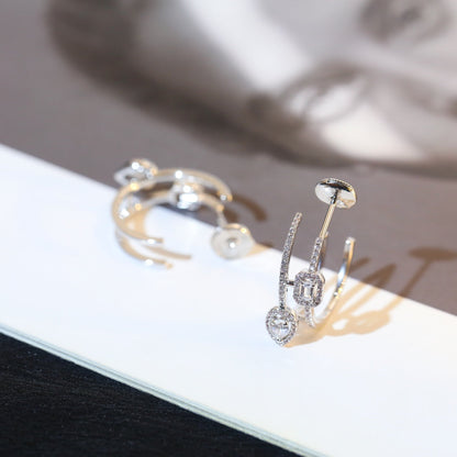 [LUXORA]CREOLES MY TWIN 2 RANGS SILVER DIAMOND EARRINGS