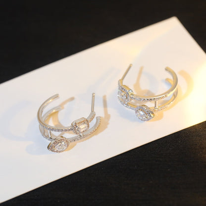 [LUXORA]CREOLES MY TWIN 2 RANGS SILVER DIAMOND EARRINGS