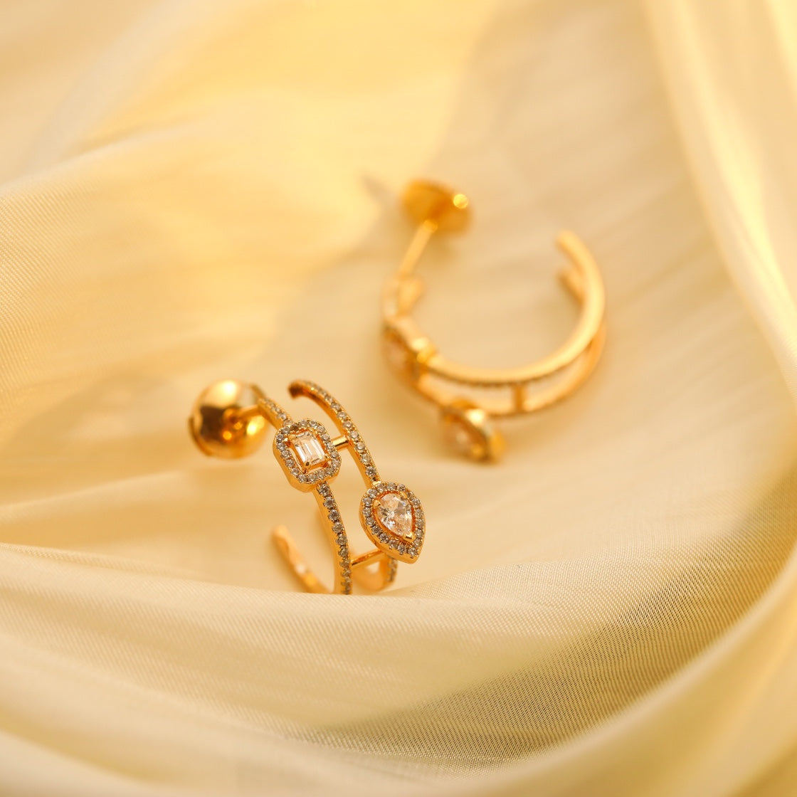 [LUXORA]CREOLES MY TWIN 2 RANGS SILVER DIAMOND EARRINGS