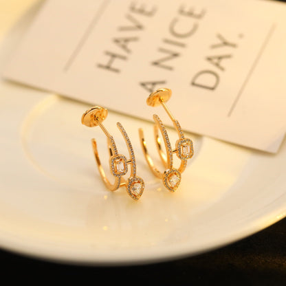 [LUXORA]CREOLES MY TWIN 2 RANGS SILVER DIAMOND EARRINGS
